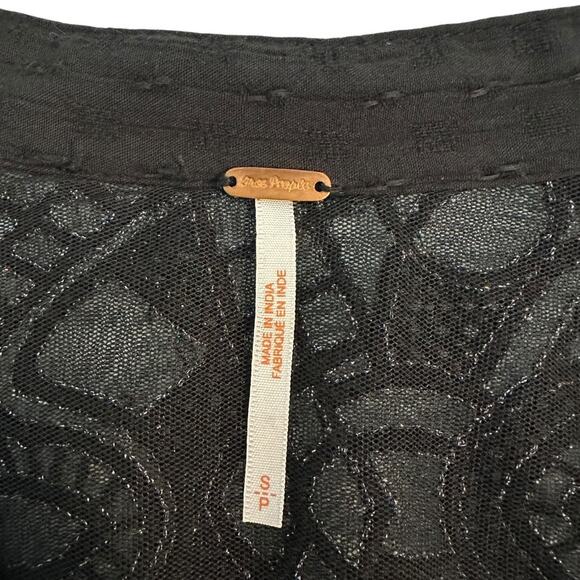 Free People Women's Canyon Rose Button Down Top Size S Black Boho Embroidered - Picture 6 of 10